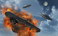 UFOs from different alien races fighting in Earth's atmosphere poster print