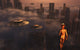 Futuristic cityscape poster print featuring cybernetic robots and flying saucers.