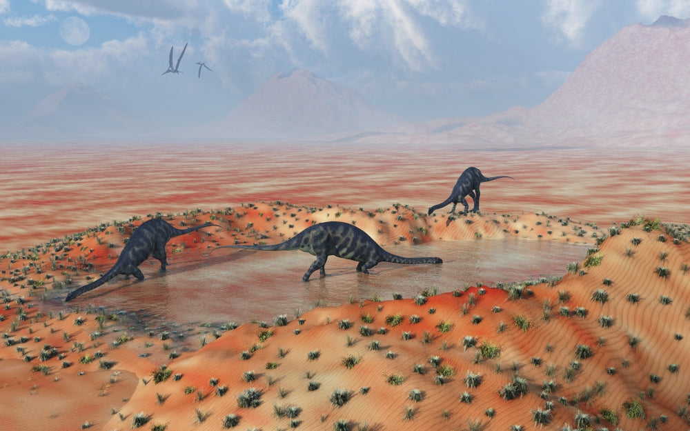 A Family of Massospondylus at a Watering Hole Poster Print