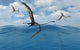 A Flock of Quetzalcoatlus Fishing Poster Print showcasing prehistoric creatures.