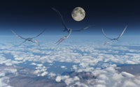Giant Quetzalcoatlus pterosaurs flying above the clouds poster print