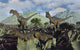Dilophosaurus dinosaurs poster print depicting Jurassic period art.