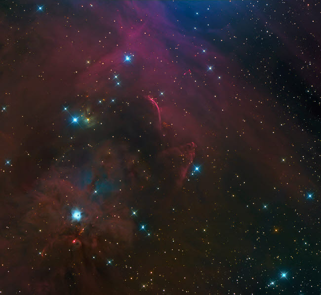 The Waterfall Nebula Poster Print by Michael Miller showcasing a colorful cosmic scene.