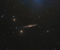 NGC 5746 barred spiral galaxy poster print by Michael Miller, vibrant cosmic art.