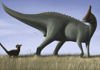 Tsintaosaurus spinorhinus poster print featuring mother and offspring in a field.