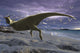 Albino Carnotaurus Poster Print featuring Lectavis in a prehistoric scene.