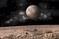 Alien Landscape Poster Print featuring a moonrise over a barren world