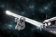 Astronaut floating in outer space with fellow astronauts working on a space station and a comet passing by.