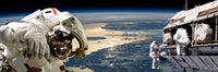 Astronauts working on space station above the Earth Baltic region poster print.