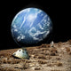 Astronaut on Barren Moon Poster Print with alien planet background
