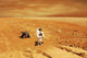 A lone astronaut gazing at the sun on Mars poster print by Marc Ward.