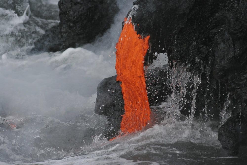 Kilauea lava flow sea entry poster print showcasing Hawaii's natural beauty.