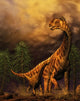 Camarasaurus adult and offspring poster print depicting the late Jurassic period.