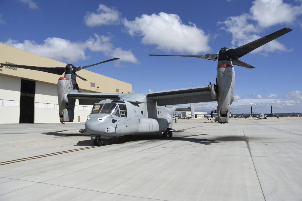 U.S. Marine Corps MV-22B Osprey on the ramp at Marine Corps Air Station Miramar, San Diego, California poster print.
