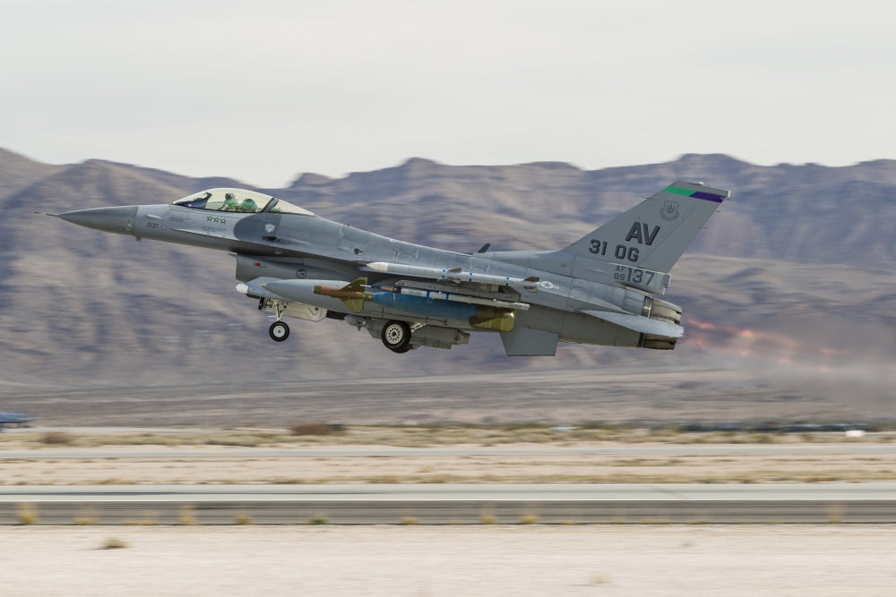 F-16C Fighting Falcon turning after takeoff from Nellis Air Force Base - Poster Print