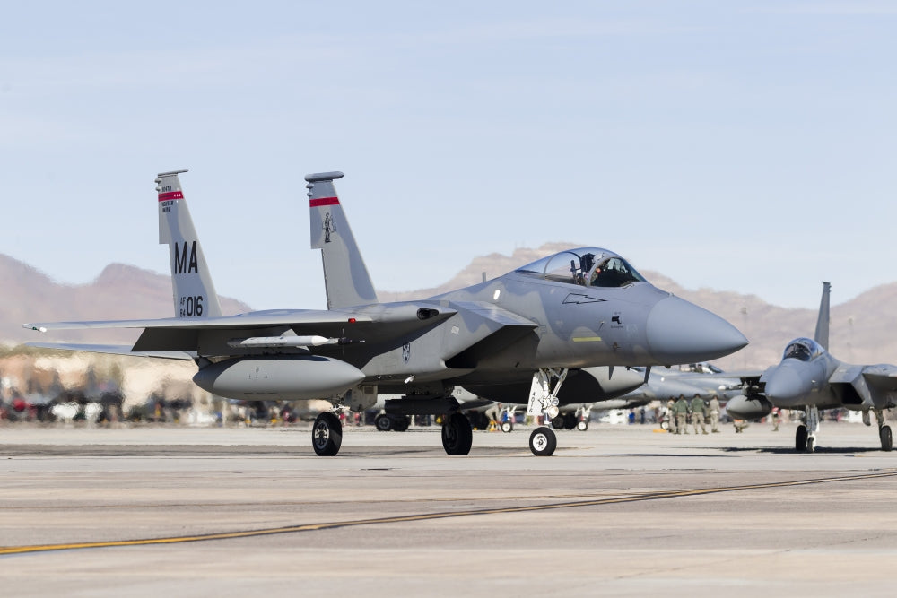 U.S. Air Force F-15A Eagle taxies for takeoff at Nellis Air Force Base poster print.