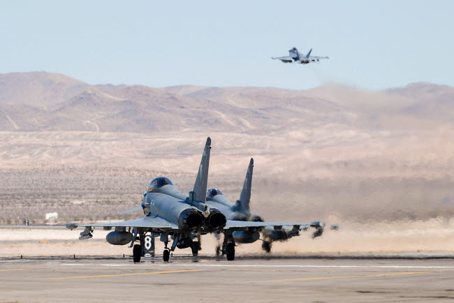 Two Royal Air Force Typhoon Fighters Await Takeoff Clearance Poster Print