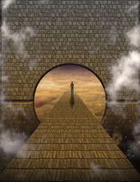 Surreal poster print of a man walking on a stone road to another world by Bruce Rolff
