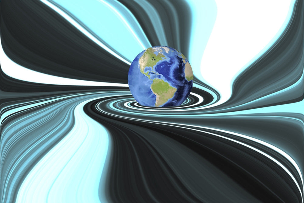 Planet Earth in swirling colorful background poster print.
