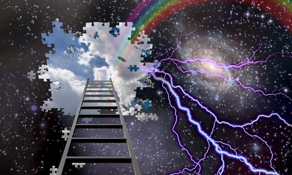 Ladder to Hole in Night Sky Reveals Day Time Skies Poster Print by Bruce Rolff