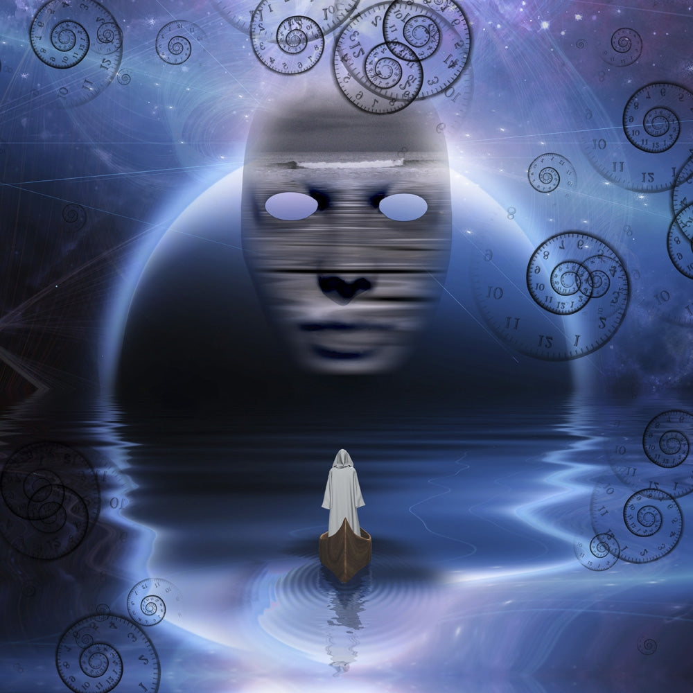 Man in white robe floating in abstract space poster print by Bruce Rolff/Stocktrek Images.