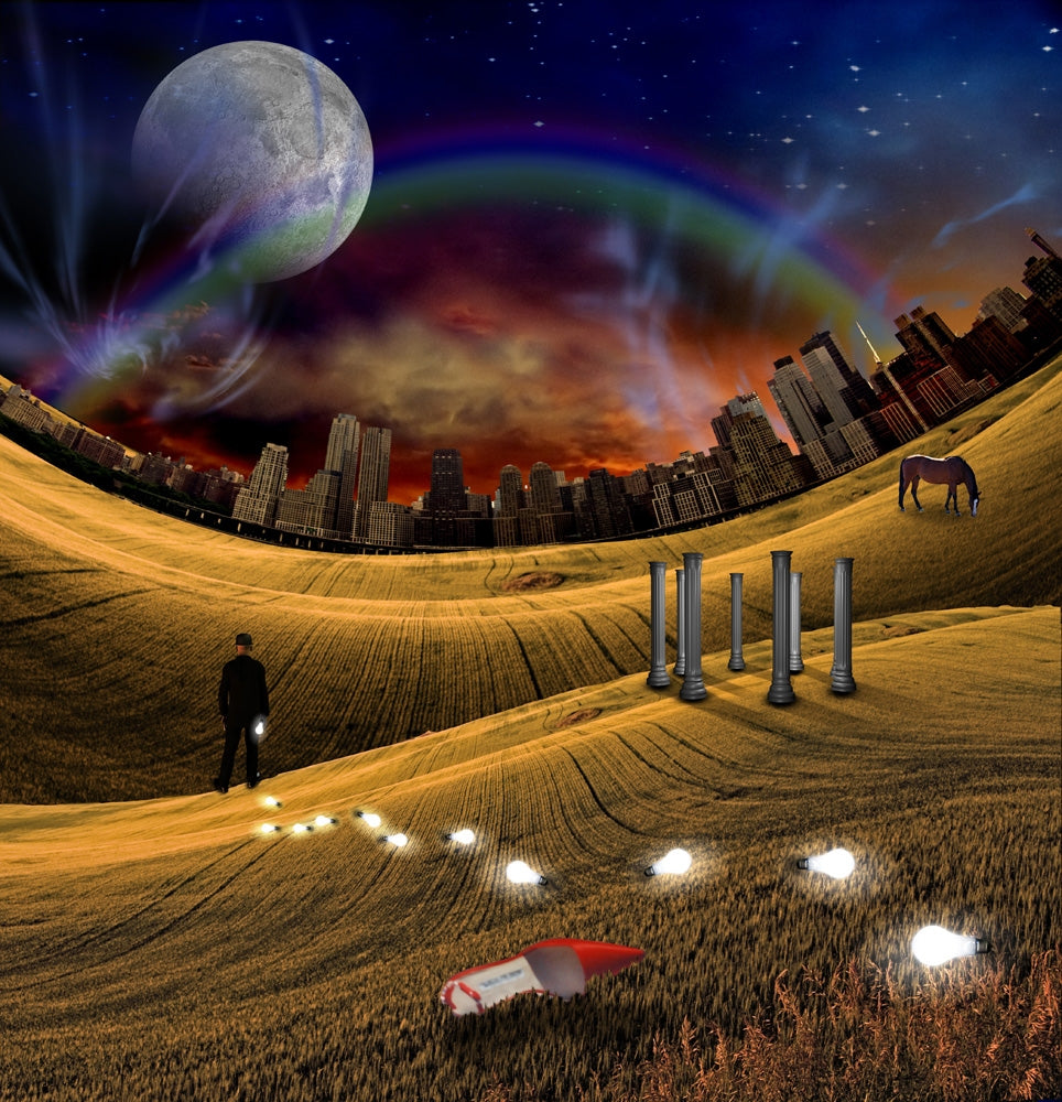 Trail of Lit Bulbs and Red Shoe Poster Print by Bruce Rolff
