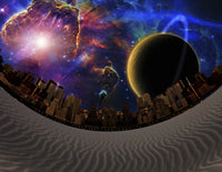 Surreal Landscape Poster Print featuring Desert City and Big Planet in Galaxy by Bruce Rolff
