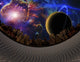 Surreal Landscape Poster Print featuring Desert City and Big Planet in Galaxy by Bruce Rolff