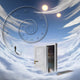 Surrealism Spiral of Time Poster Print featuring a lonely man and an opened door to another dimension.