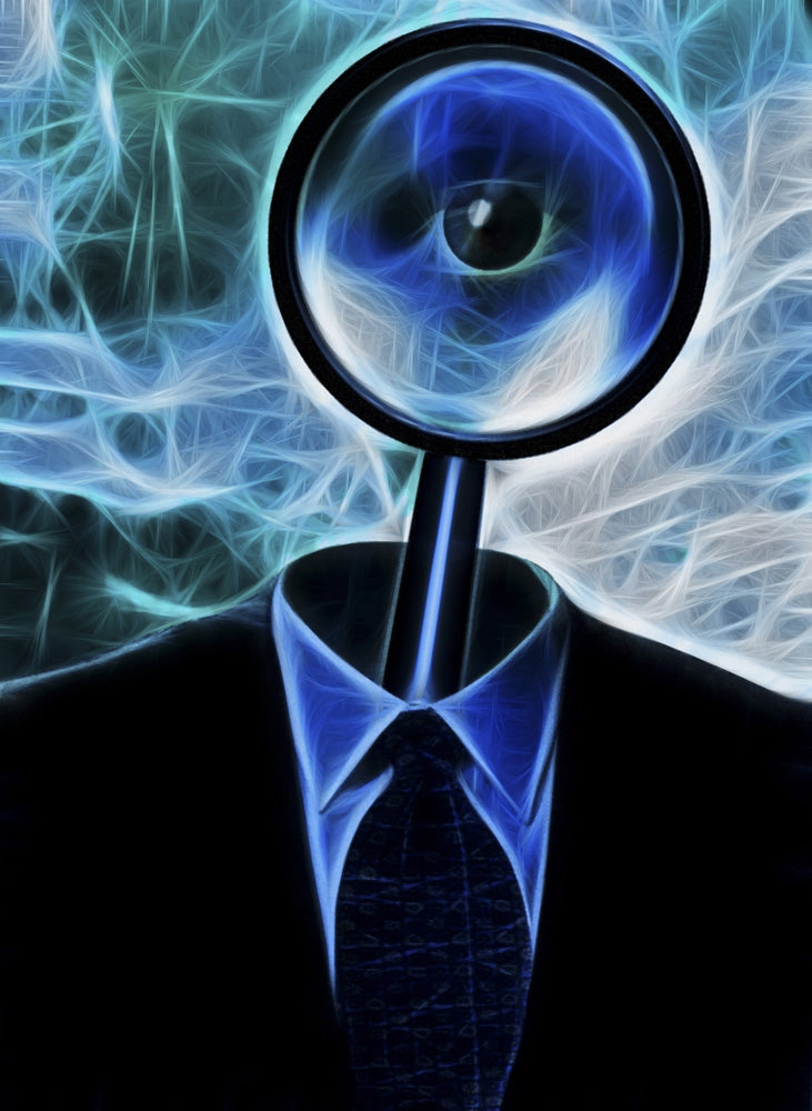 Metaphor: Magnifying Glass in Suit Poster Print by Bruce Rolff