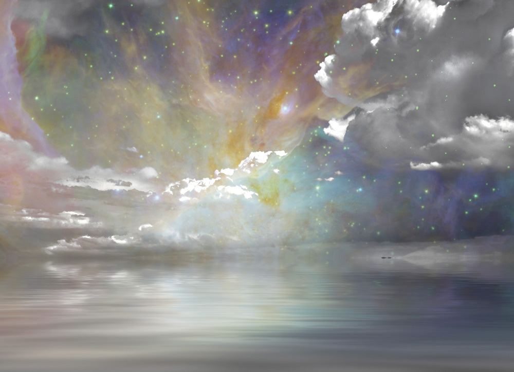 Quiet Waters and Starry Sky poster print by Bruce Rolff, showcasing a tranquil water scene under a starry sky.