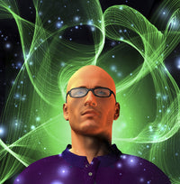 Man and Abstract Lights Background Poster Print by Bruce Rolff