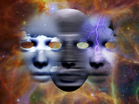 Surreal Composition with Masks in Space Poster Print by Bruce Rolff.