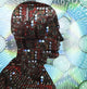 Cyborg with computer motherboard and CDs poster print by Bruce Rolff.