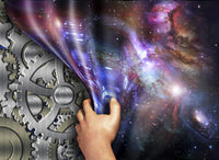 Machinery Beneath Space Time Revealed Poster Print featuring cosmic technology