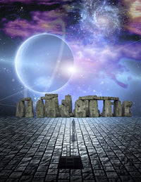 Stone structure in sci-fi scene poster print by Bruce Rolff.