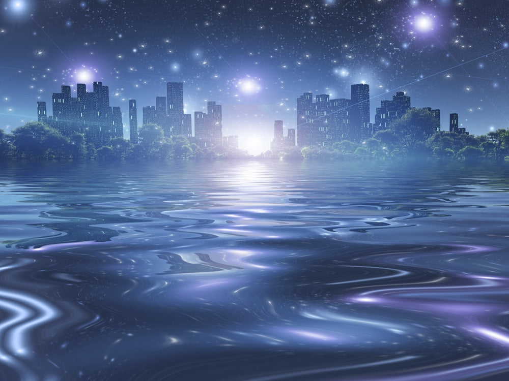 Surreal painting of a futuristic city landscape poster print by Bruce Rolff.
