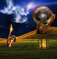 Landscape with Fire Temple and Faces in Clouds Poster Print by Bruce Rolff