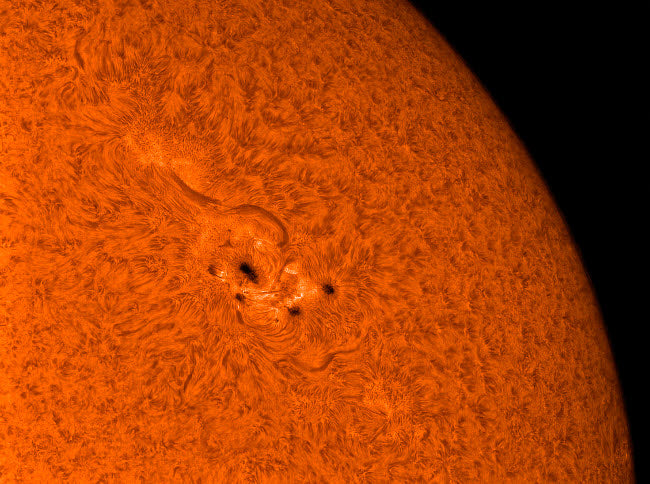 H-alpha Sun in Orange Poster Print showcasing active solar regions.