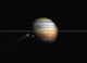 3D illustration of comet breakup by gas giant exoplanet, space art print.
