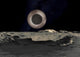 The Shadow of Charon on Pluto poster print showcasing Charon's shadow on Pluto's surface.