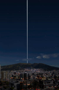 Hypothetical ringed Earth concept poster print showcasing Quito, Ecuador