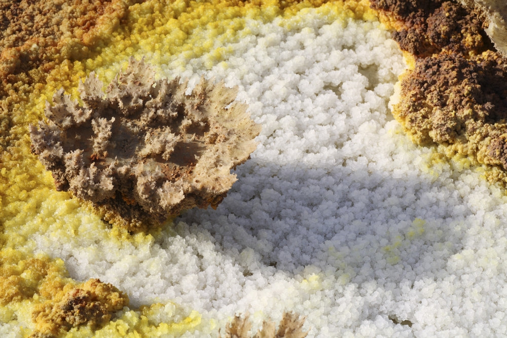 Dallol geothermal area poster print showcasing potassium salts and hot springs in Ethiopia.