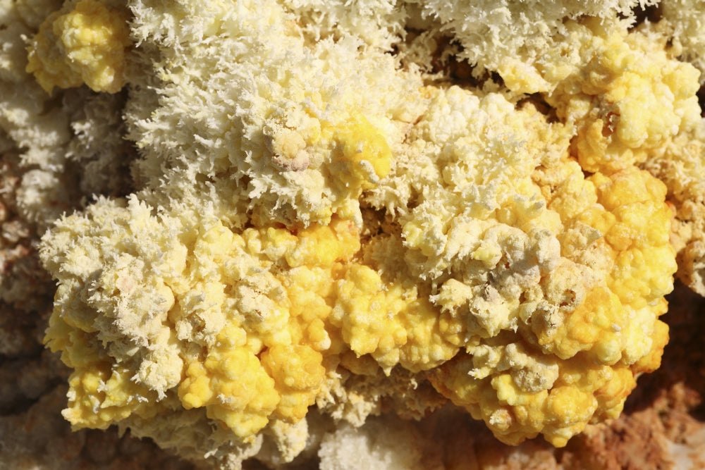 Dallol geothermal area poster print featuring yellow salt crystals.