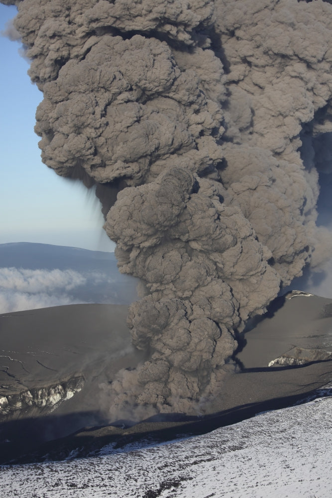 Aerial view of Eyjafjallajokull Volcano ash cloud poster print.