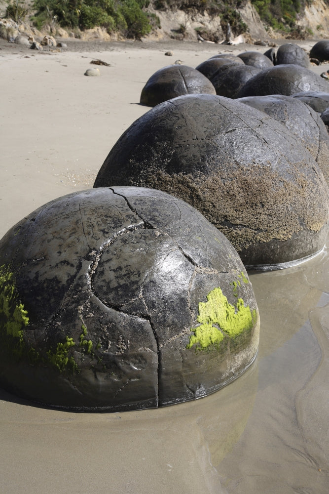 Moeraki Boulders Poster Print featuring spherical septarian concretions on Koekohe Beach, New Zealand.