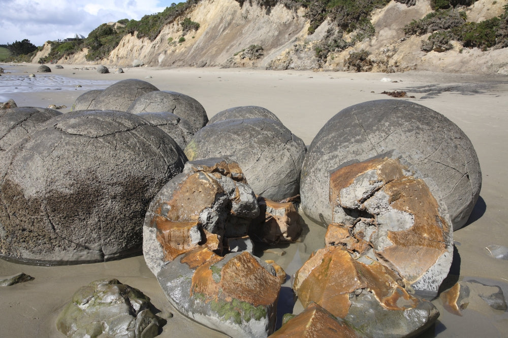 Moeraki Boulders Poster Print showcasing stunning geological formations at Koekohe Beach, New Zealand.