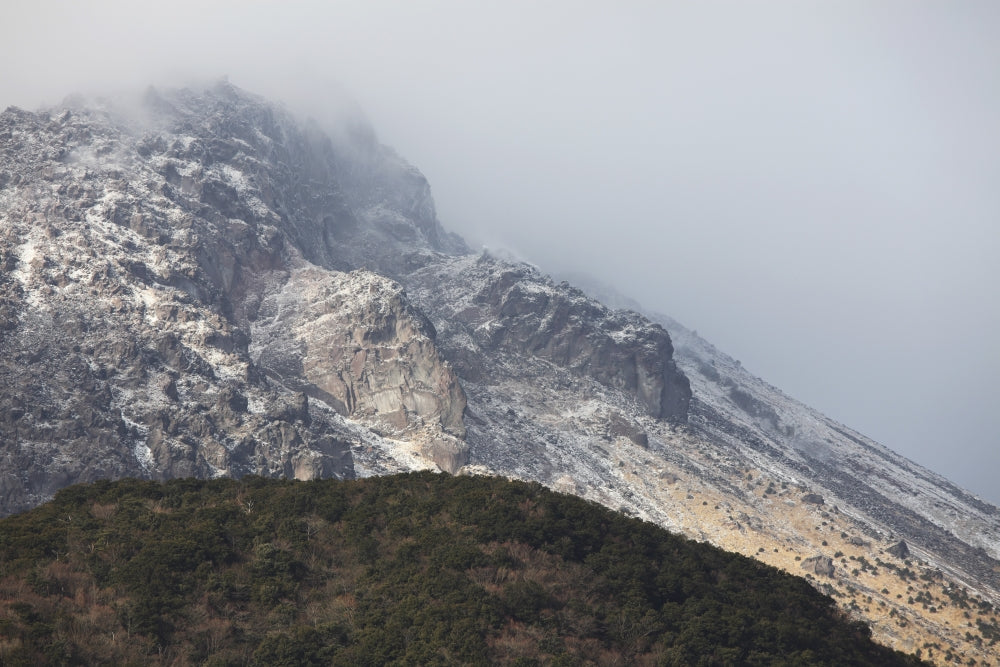 Mount Unzen volcano lava dome poster print showcasing the volcanic landscape in Japan.