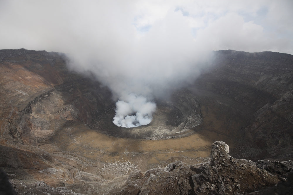 Active lava lake degassing at Nyiragongo Volcano poster print.