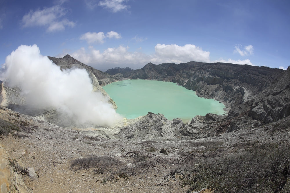 Acidic crater lake at Kawah Ijen volcano in Java, Indonesia poster print.